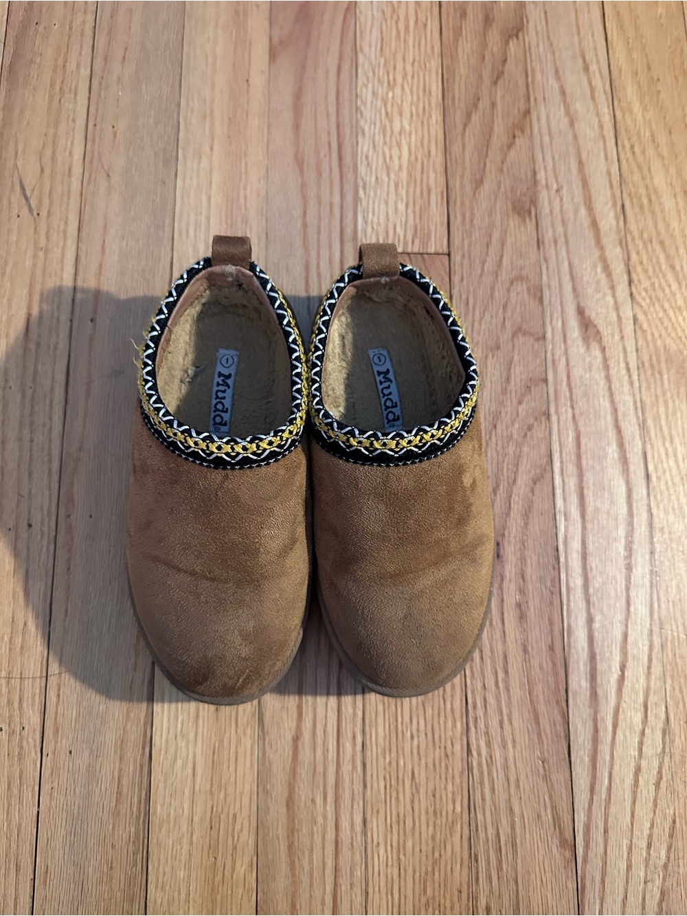 Mudd Kids Brown Slip-On Shoes with Black and Gold Braid